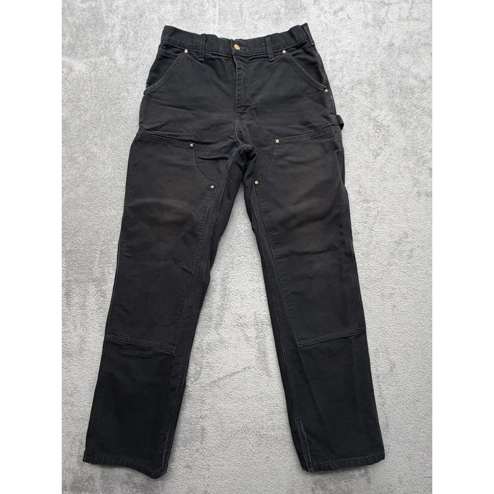 Carhartt Pants Mens Measured 31x31 Black Carpenter Relaxed Fit Double Knee